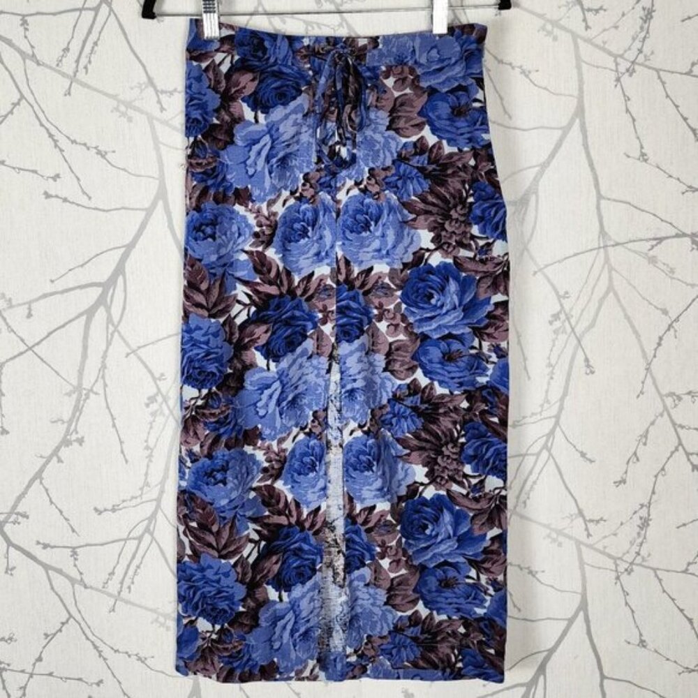 Urban Outfitters Rose Floral 54% Linen Front Slit Long Pencil Skirt